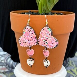 Adorned Crown Jewelry pink heart glitter Valentine's Day earrings
